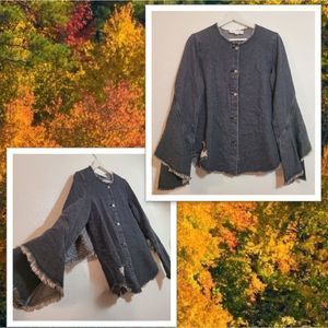 Robert Rodriguez Denim Shirt Jacket M Ruffle Distressed Detail Back & Sleeves